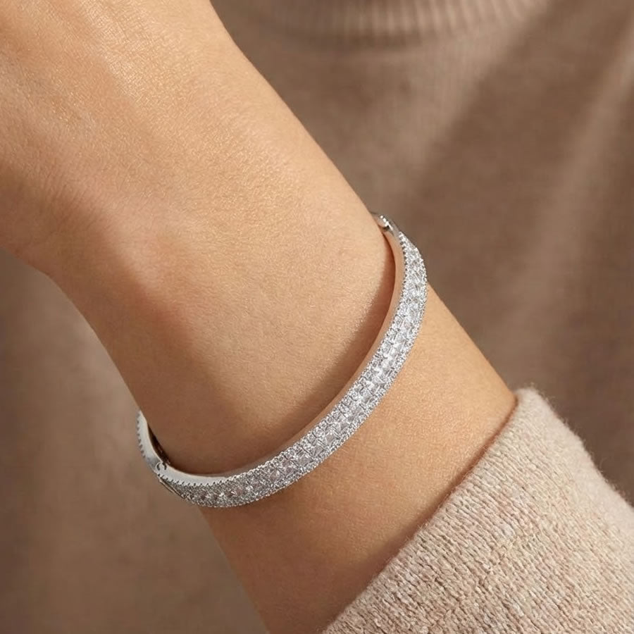 Silver Princess-Cut Cubic Zirconia Bangle