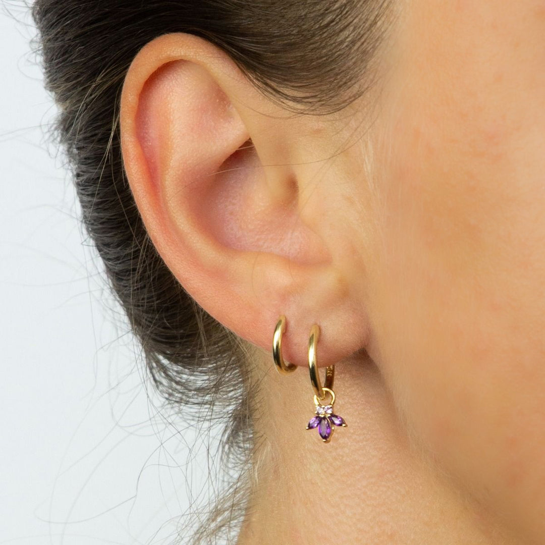 9ct Gold Amethyst Petal Hoop Earrings