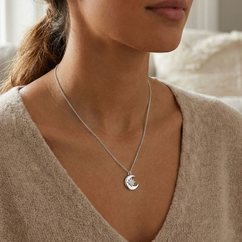 Sterling Silver Crescent Moon &amp; Star Necklace