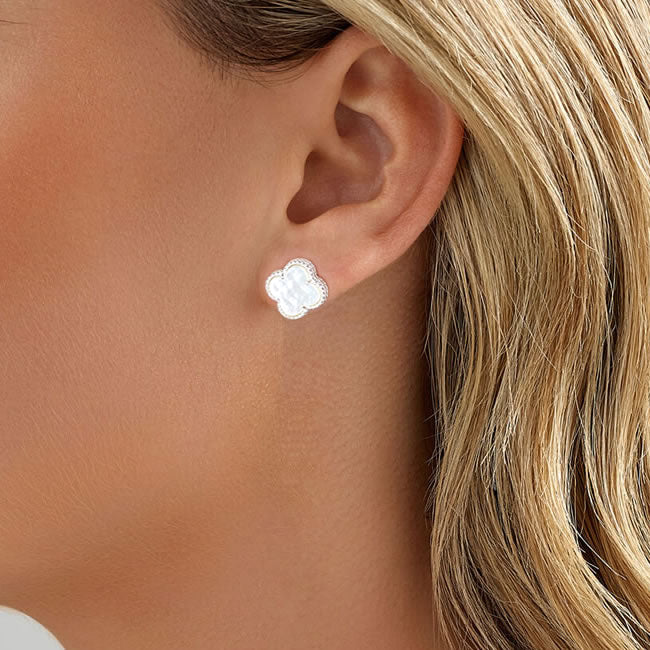 Silver Mother of Pearl Clover Earrings