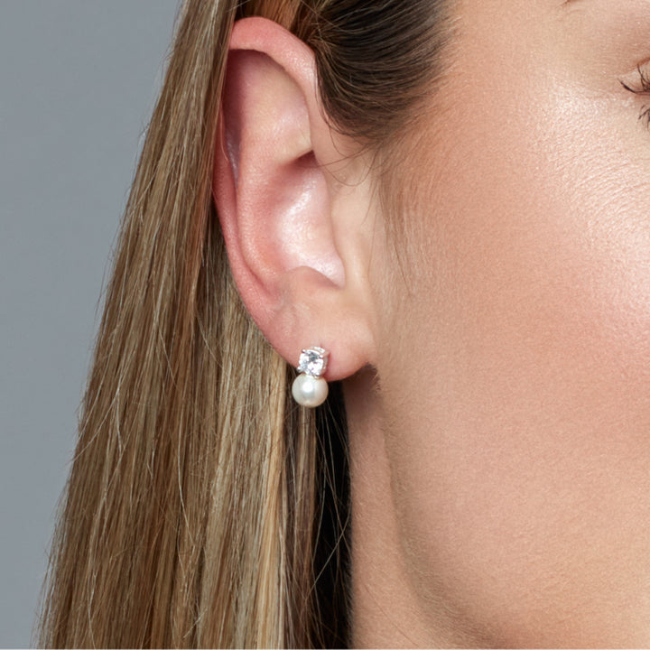 Silver Pearl & Cubic Zirconia Stud Earrings