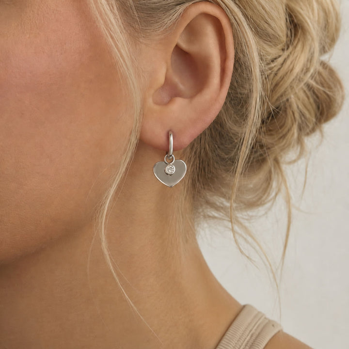 Silver Lab Diamond Heart Hoop Earrings