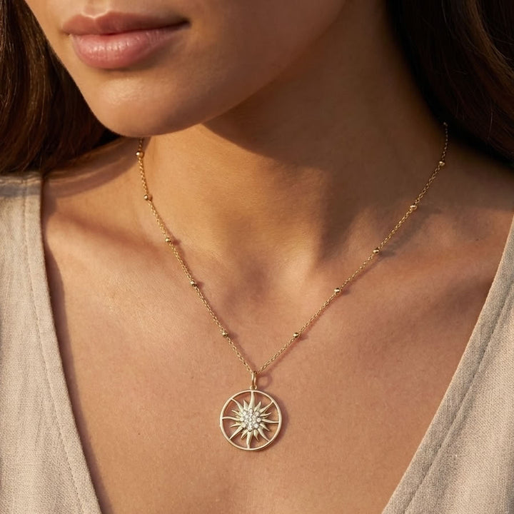 9ct Gold Rising Sun Disc Pendant