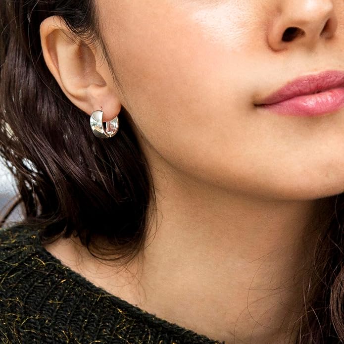 Sterling Silver Small Thick Hoop Earrings