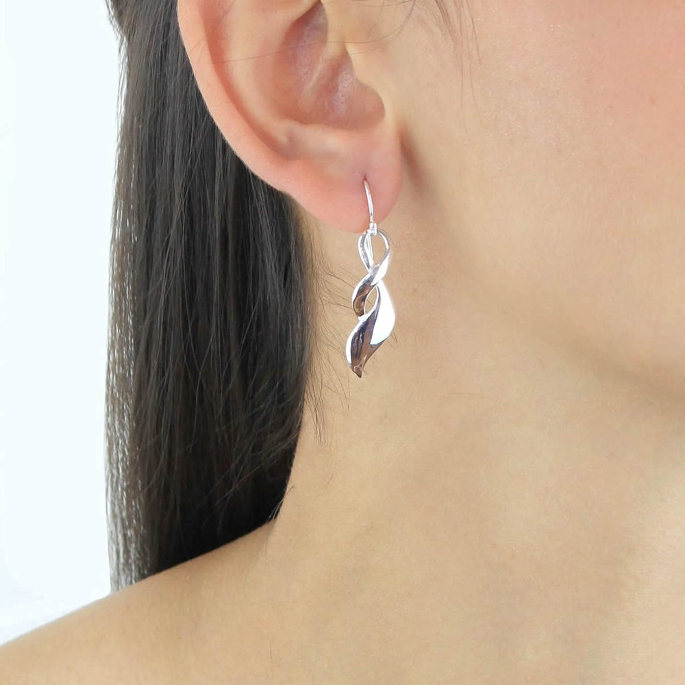 Silver Curve Twist Drop Earrings
