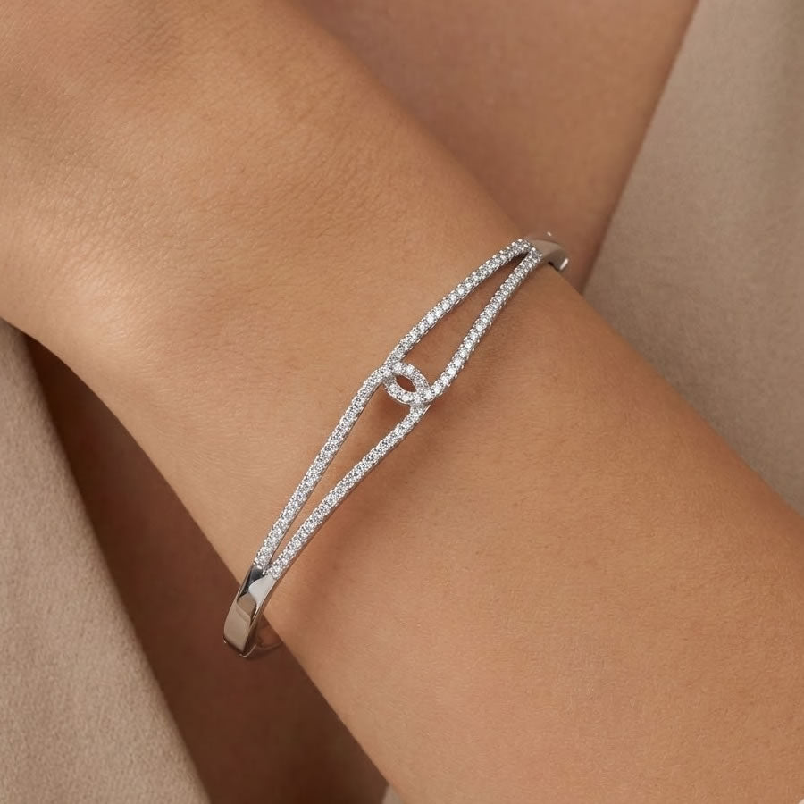Silver Cubic Zirconia Interlinked Loop Bangle