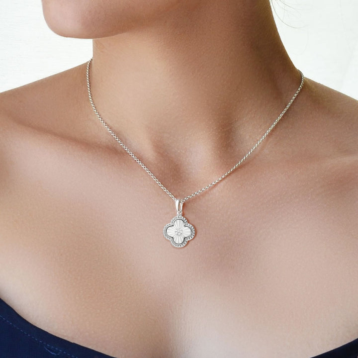 Silver Mother of Pearl Four Leaf Clover Pendant