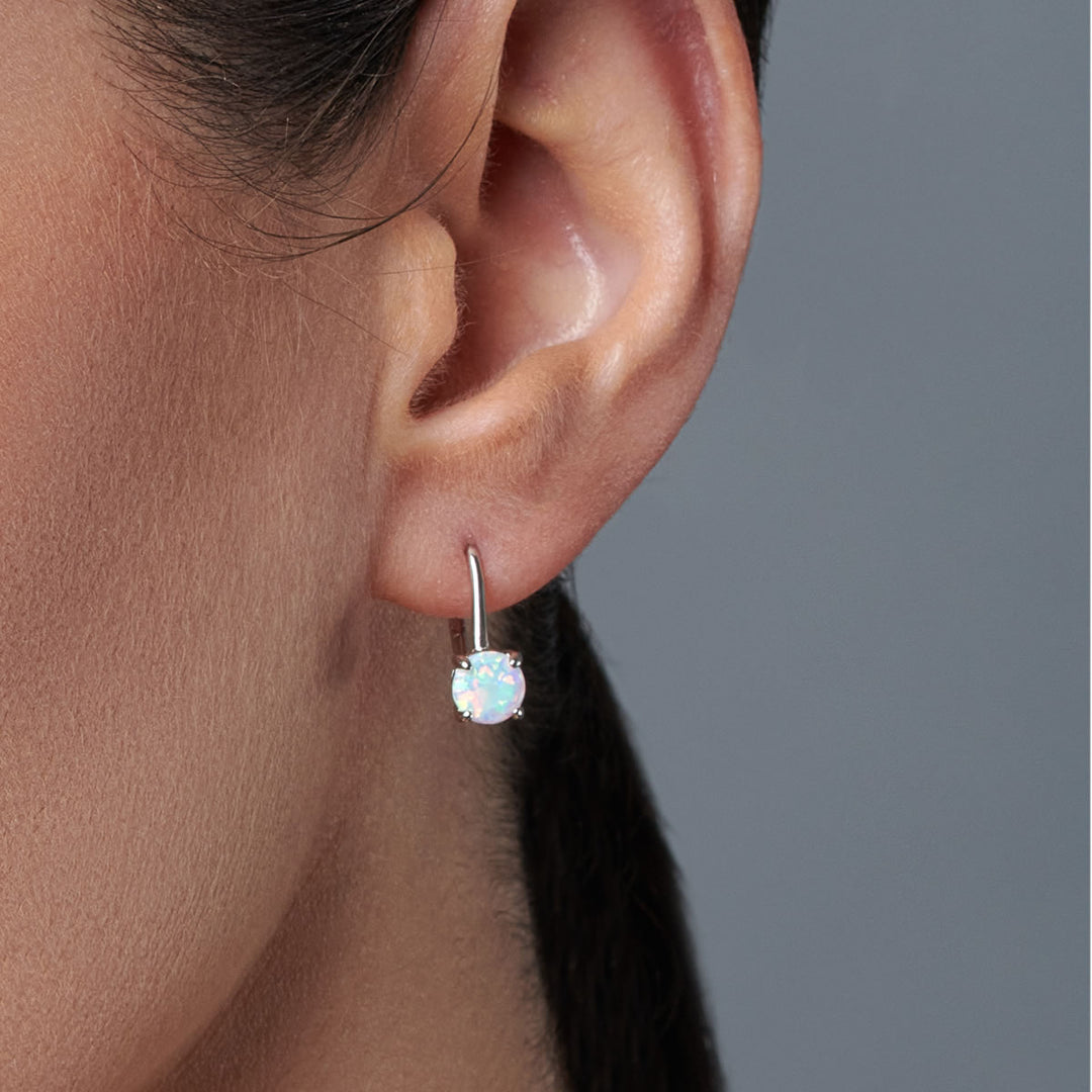 Sterling Silver Opal Leverback Hoop Earrings