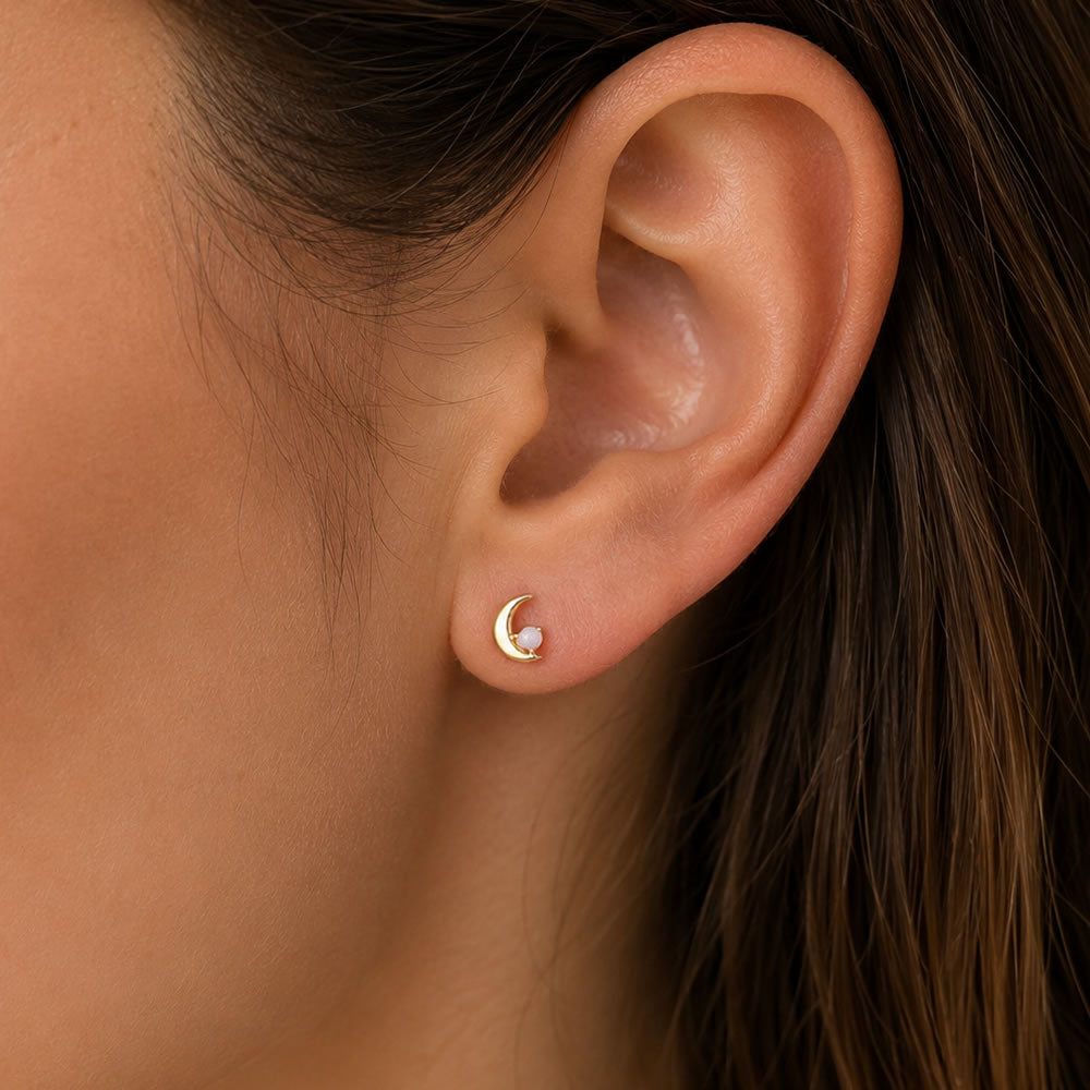 9ct Gold Opal Moon Stud Earrings