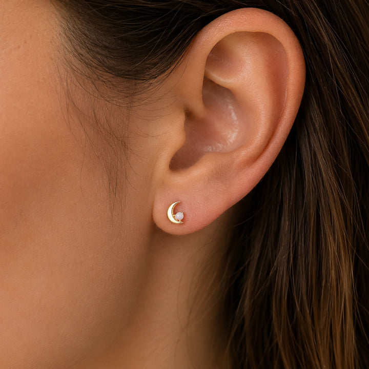 9ct Gold Opal Moon Stud Earrings