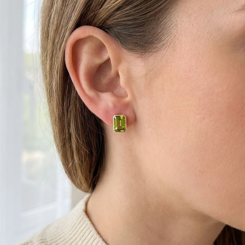 9ct Gold Octagonal Peridot Earrings