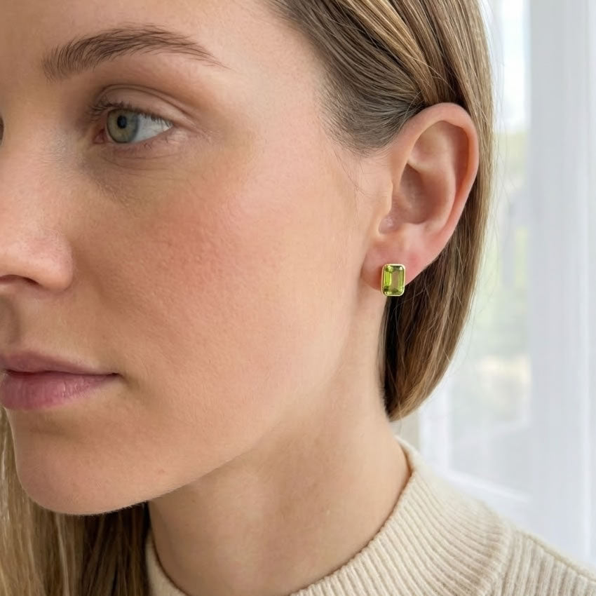9ct Gold Octagonal Peridot Earrings