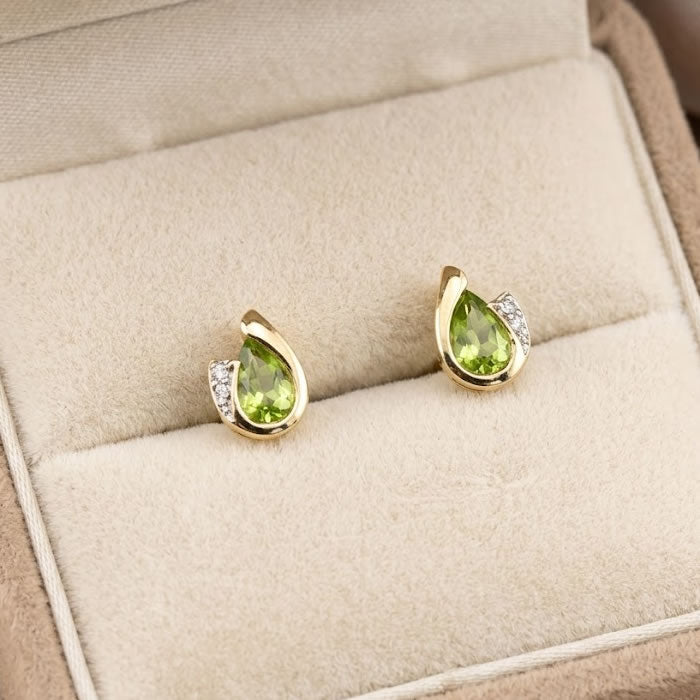 9ct Gold Peridot & Diamond Curve Stud Earrings