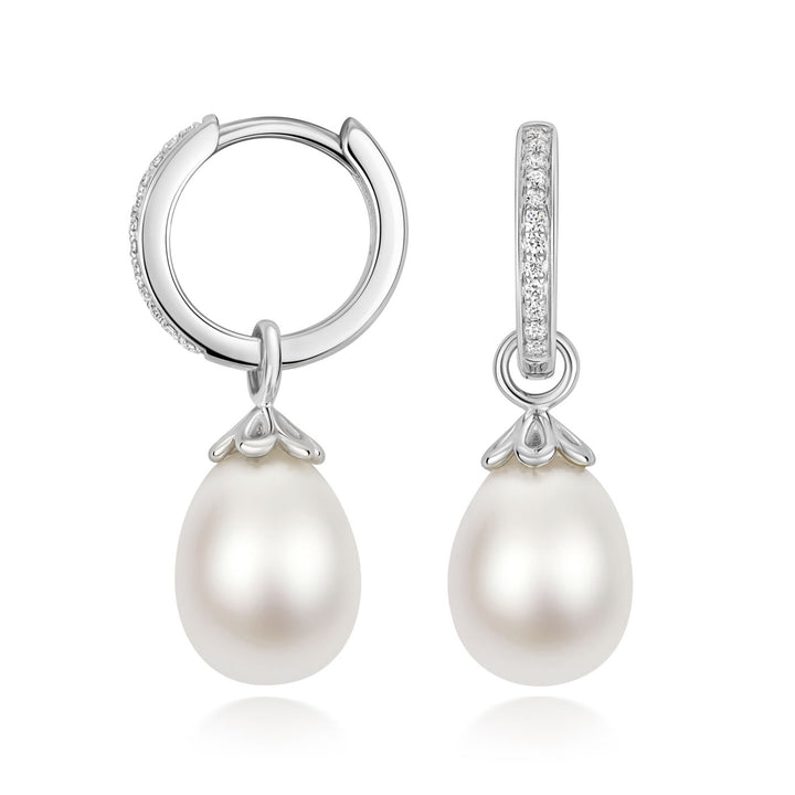 Silver Lab Diamond Pearl Hoop Earrings
