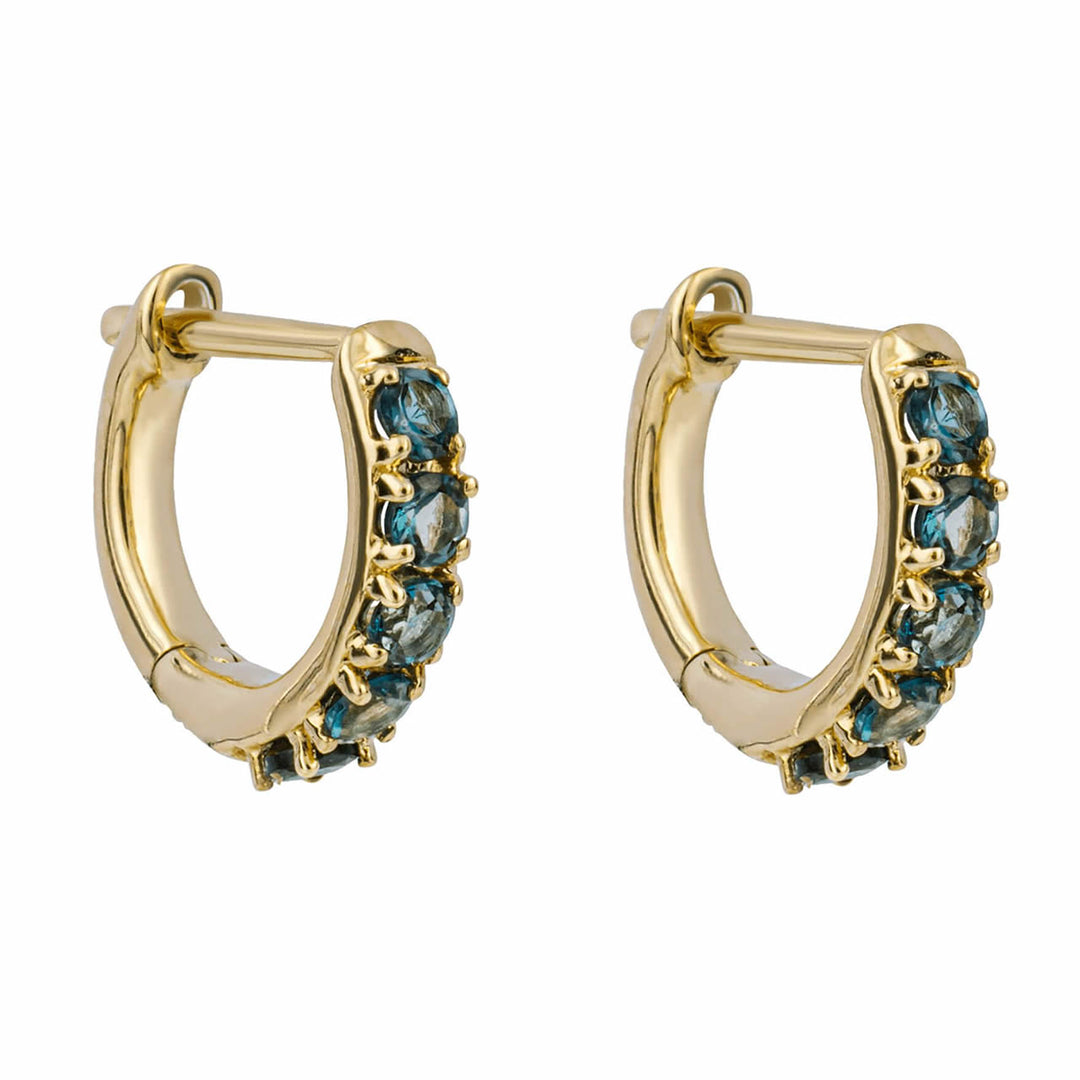 9ct Gold London Blue Topaz Huggie Hoop Earrings