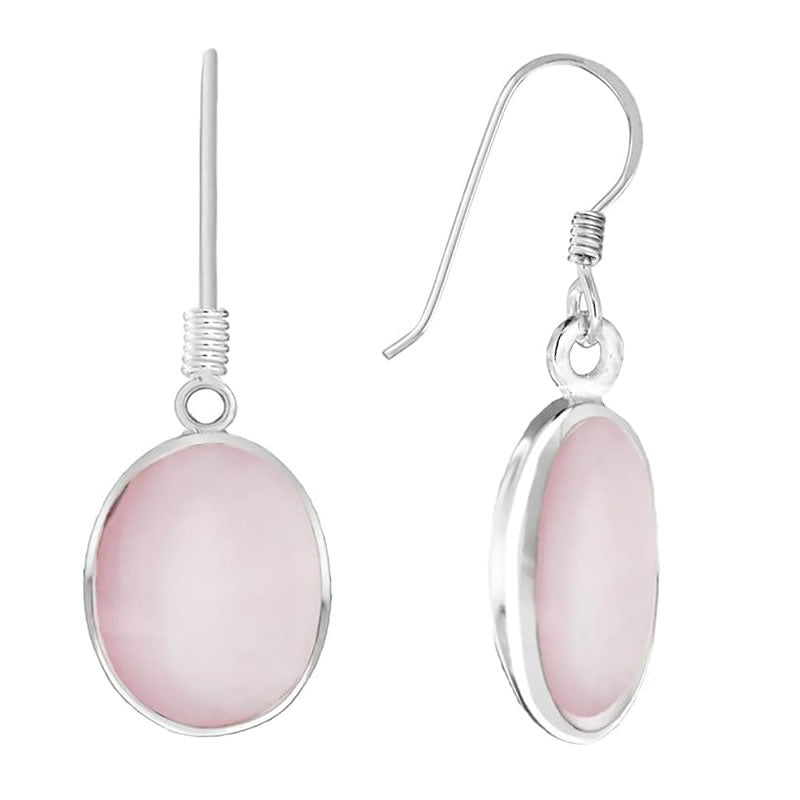 Sterling Silver Pink Mother of Pearl Oval Drop Earrings