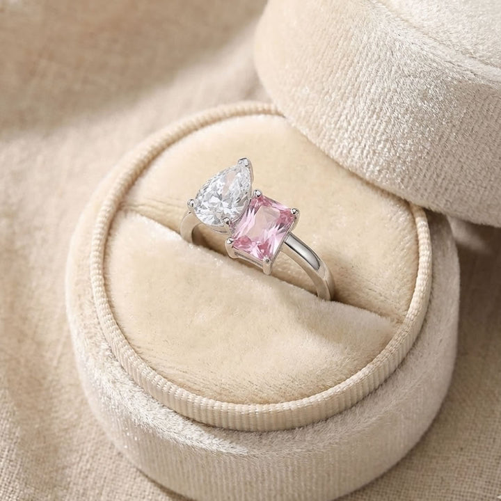 Silver Pink & Pear-Cut Two Stone Ring