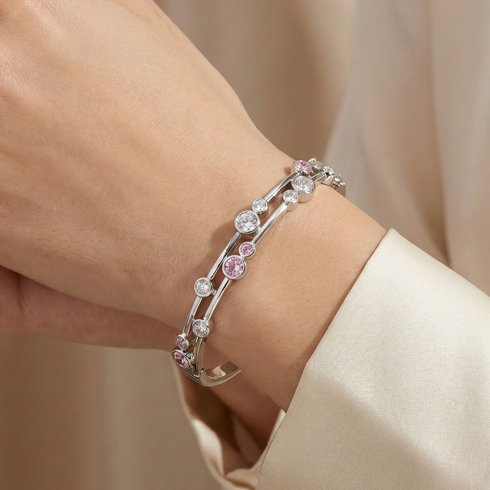 Sterling Silver Pink & Clear Bubble Bangle