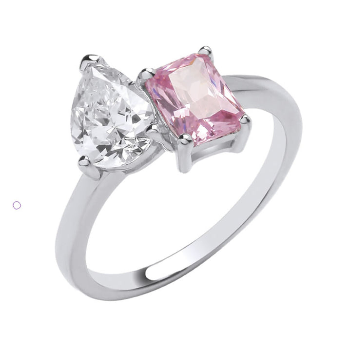 Silver Pink & Pear-Cut Crossover Ring