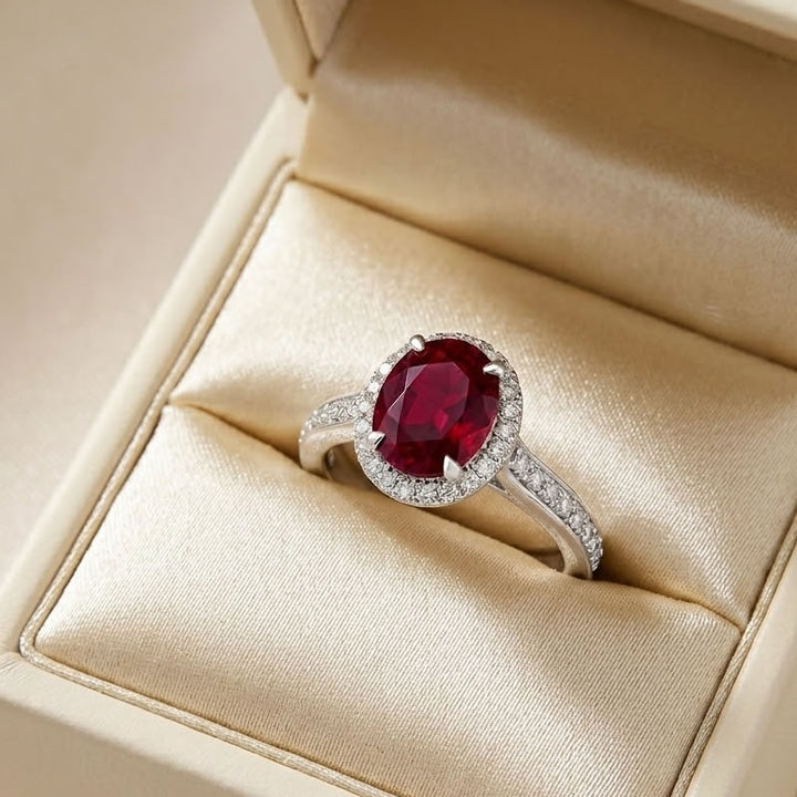 Silver Lab Created Diamond Ruby Ring