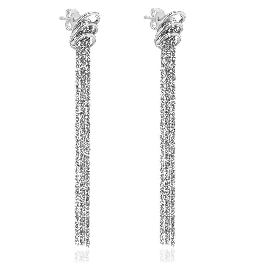 Silver Ring Tassel Chain Long Drop Earrings
