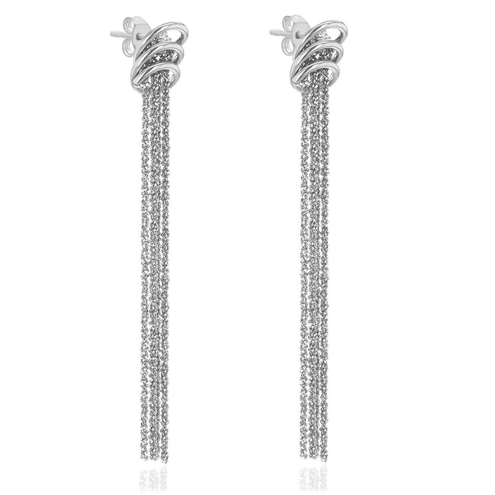 Silver Ring Tassel Chain Long Drop Earrings