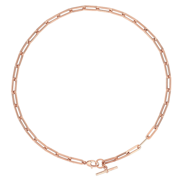 9ct Rose Gold Paper Clip Oval Link T-Bar Necklace