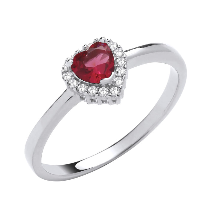 Sterling Silver Red Heart Halo Ring