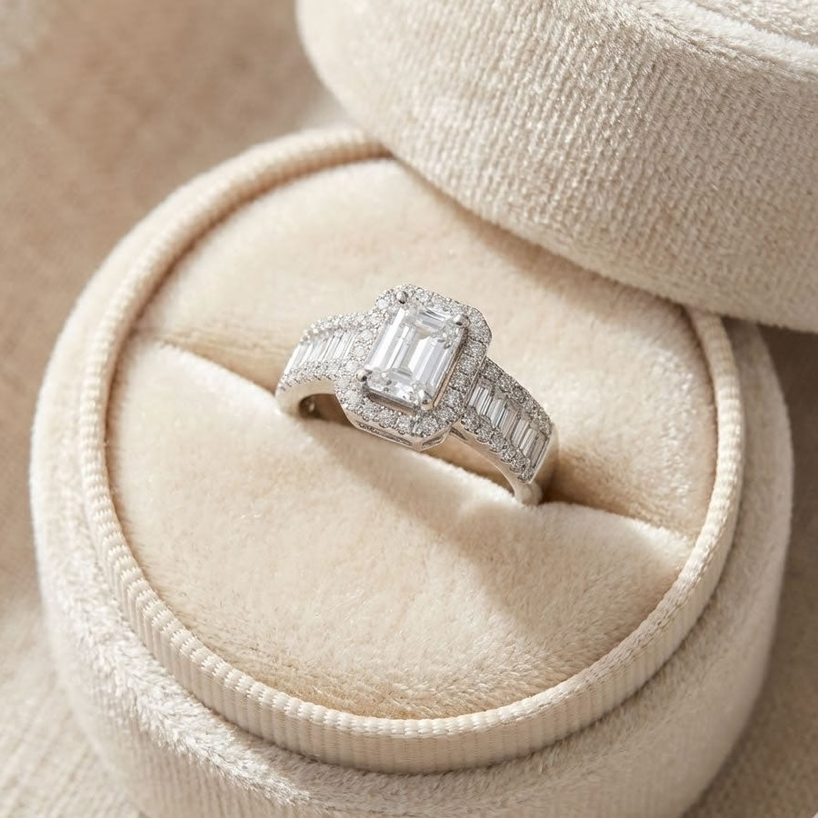 Sterling Silver Emerald & Baguette-Cut Ring