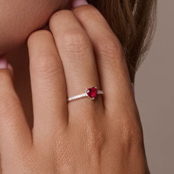 Sterling Silver Red Heart Ring