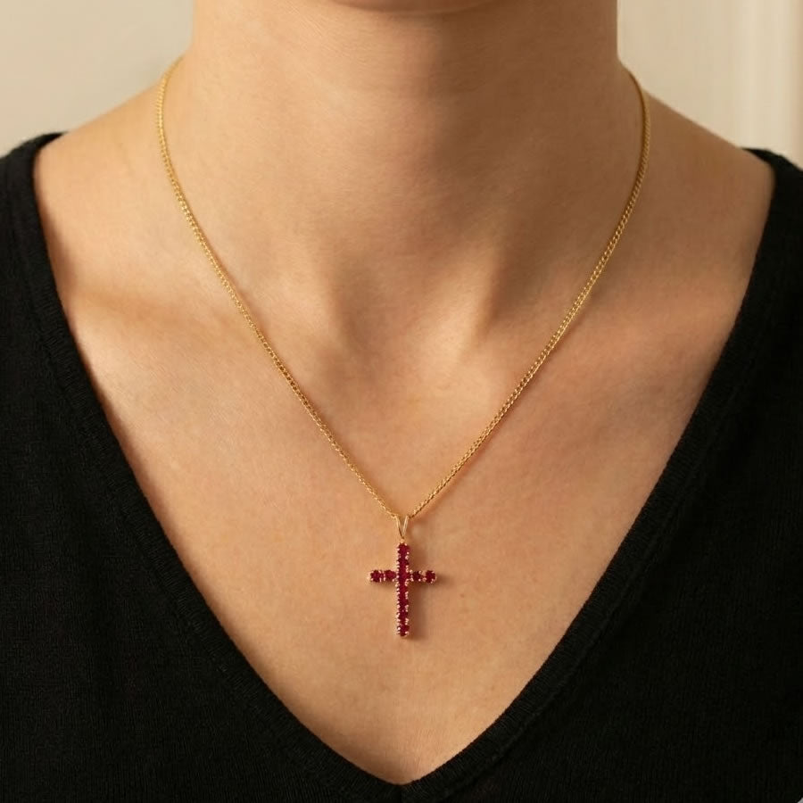 9ct Gold Ruby Cross Pendant