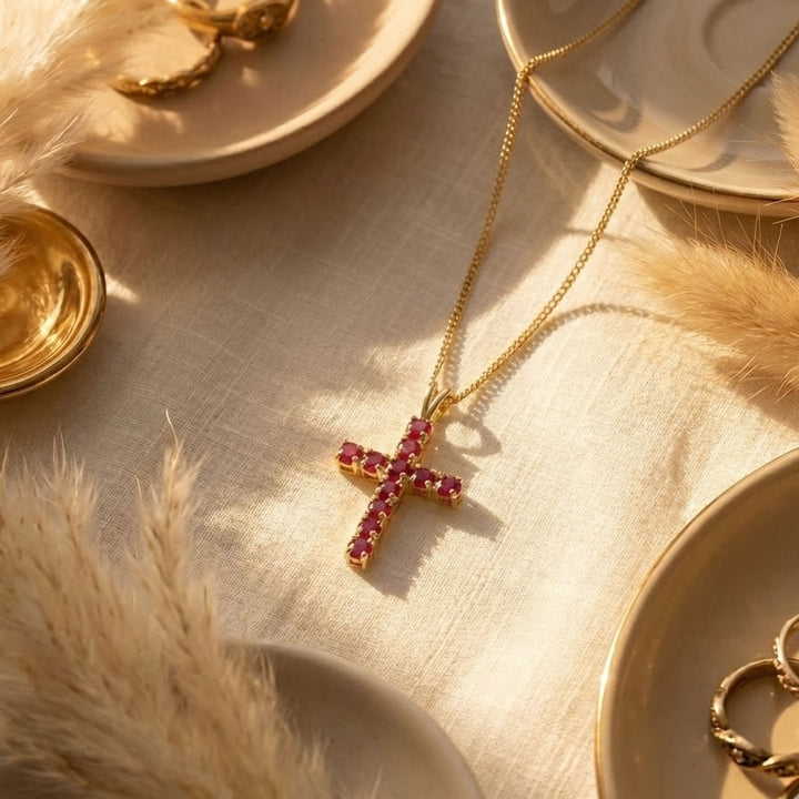 9ct Gold Ruby Cross Pendant