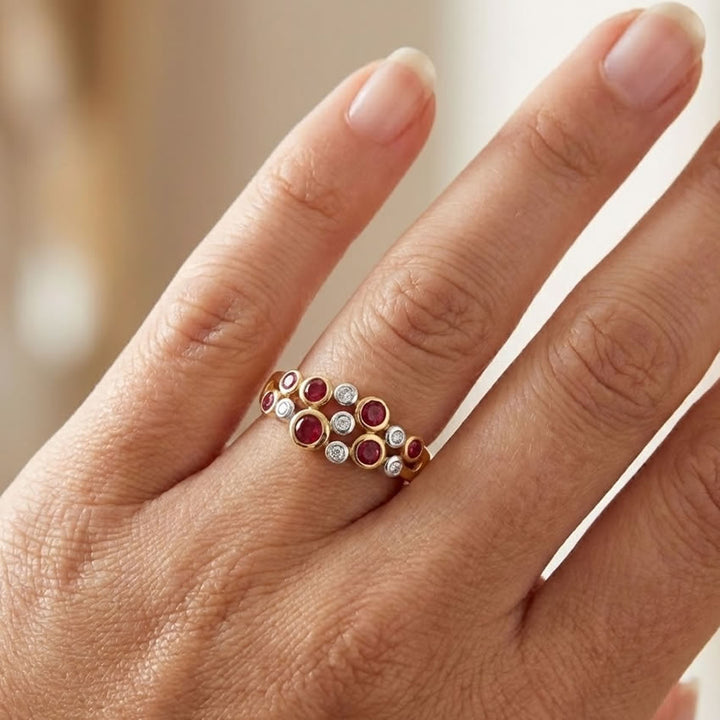 9ct Gold Ruby &amp; Diamond Bubble Ring