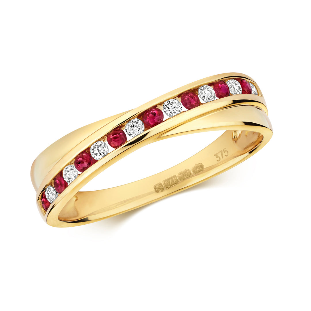 9ct Gold Ruby & Diamond Crossover Ring