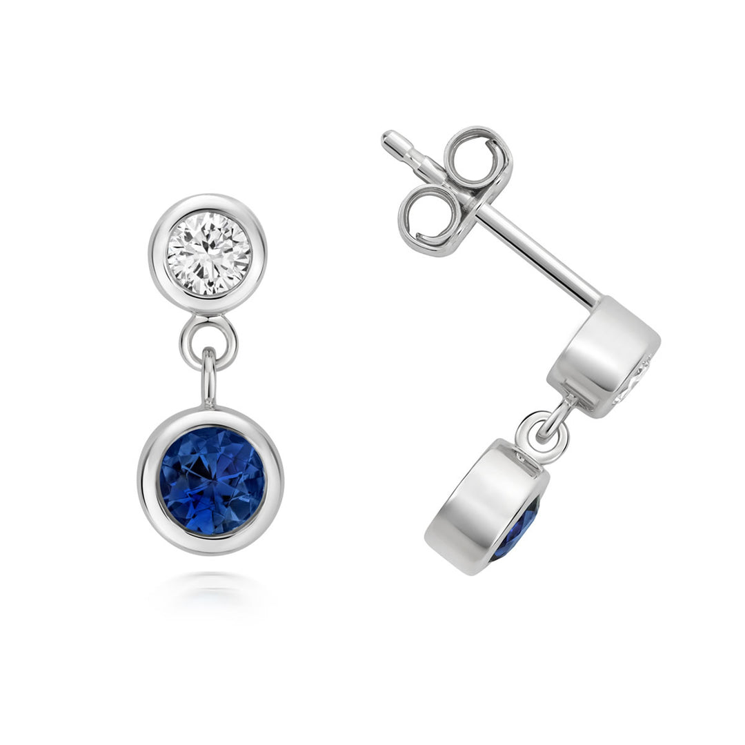 Silver Lab Sapphire Diamond Earrings