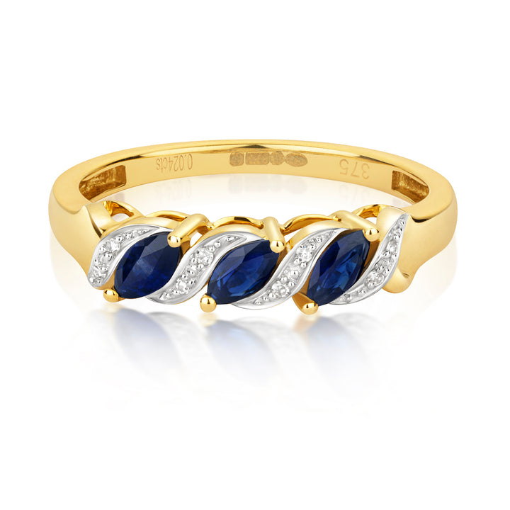 9ct Gold Diamond & Marquise Sapphire Ring