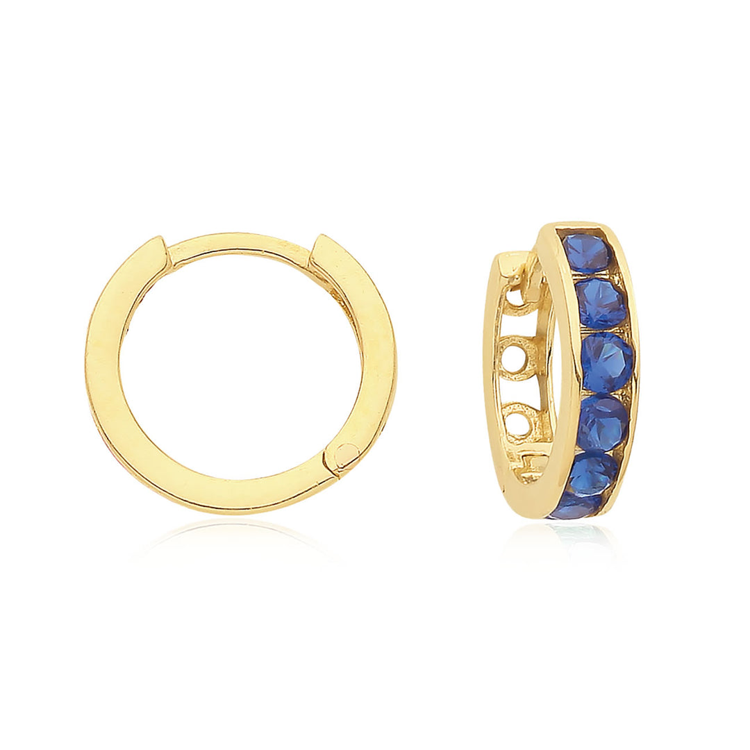 9ct Gold Blue CZ Small Hoop Earrings