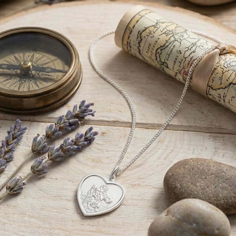 Silver Personalised St Christopher Heart Pendant