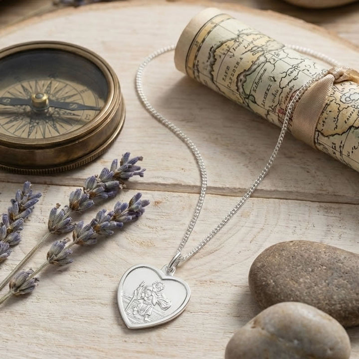 Silver Personalised St Christopher Heart Pendant