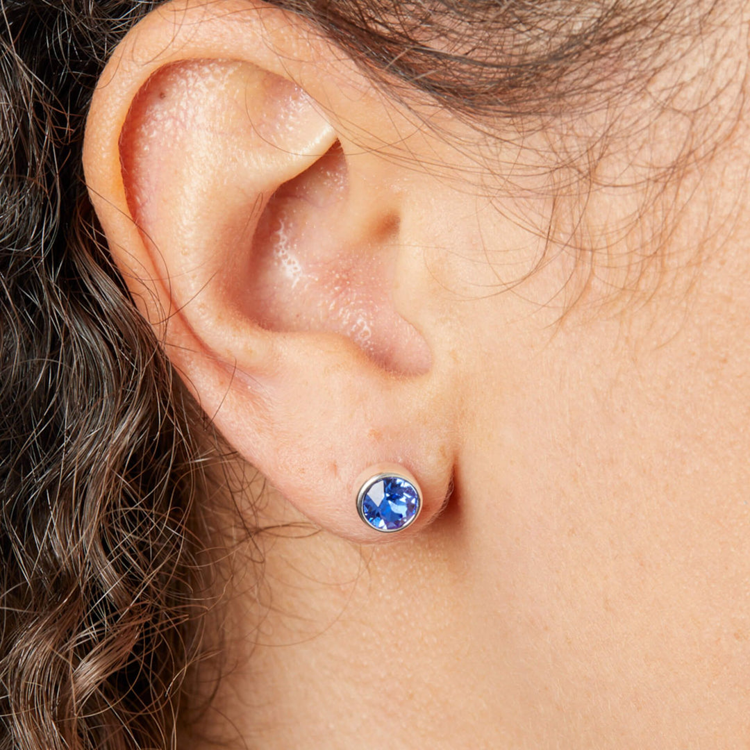 Silver Crystal Birthstone Stud Earrings (September)