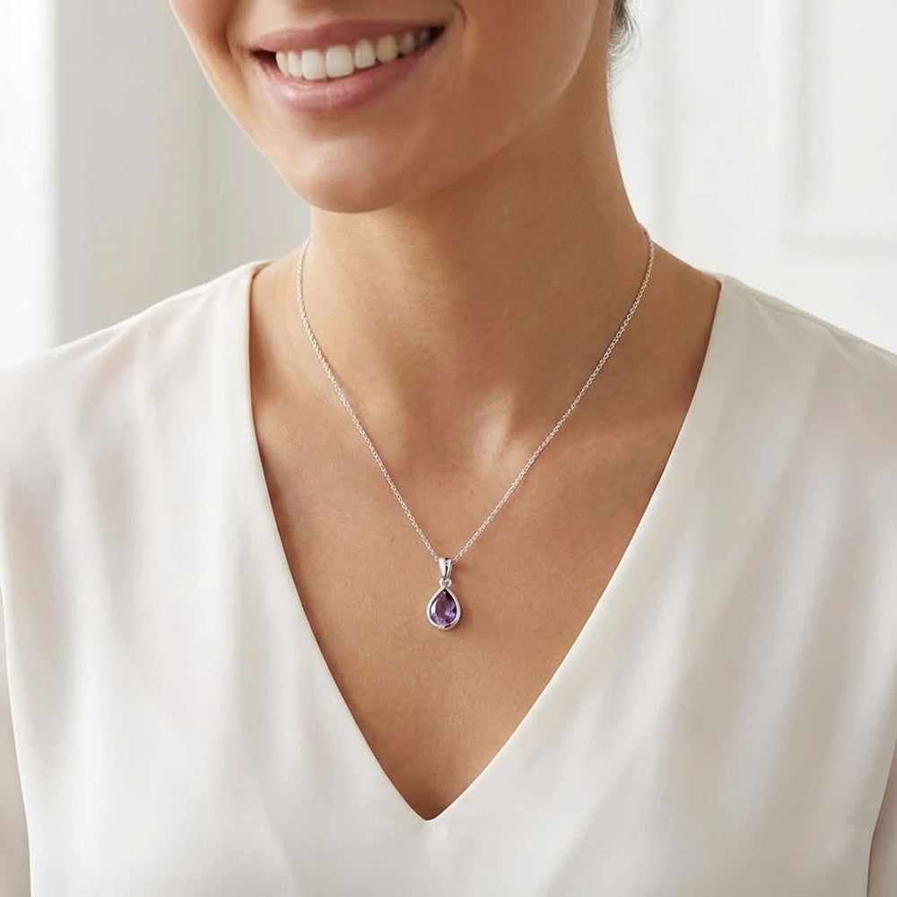 Sterling Silver Amethyst Teardrop Pendant