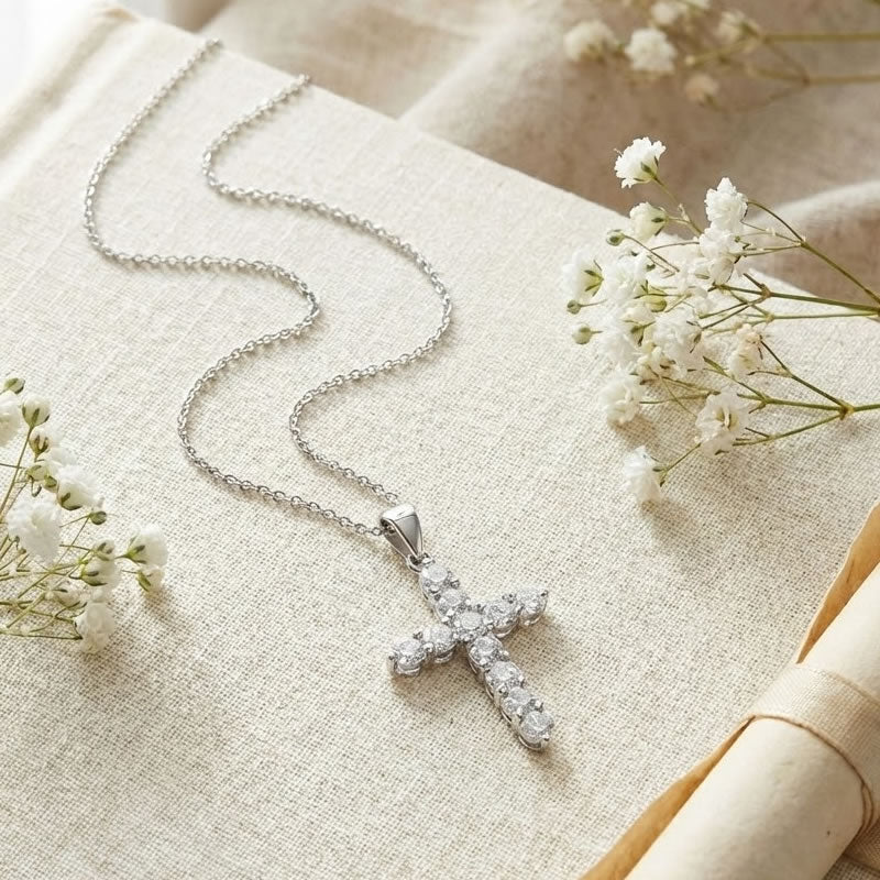 Sterling Silver Cubic Zirconia Cross Necklace
