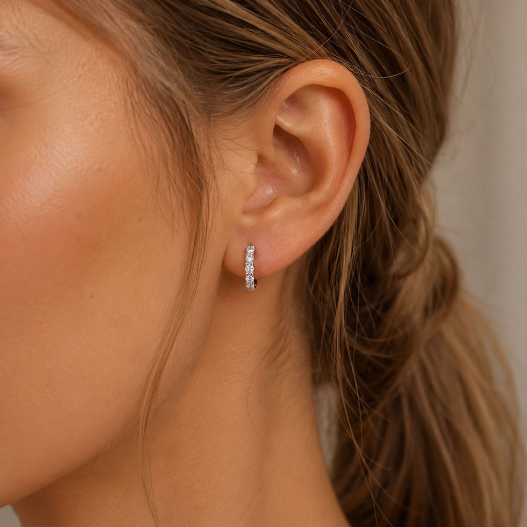 Silver Small Cubic Zirconia Hoop Earrings
