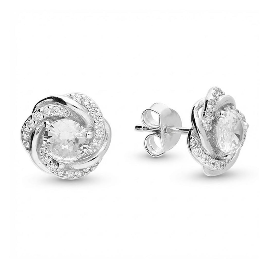 Silver Cubic Zirconia Knot Stud Earrings