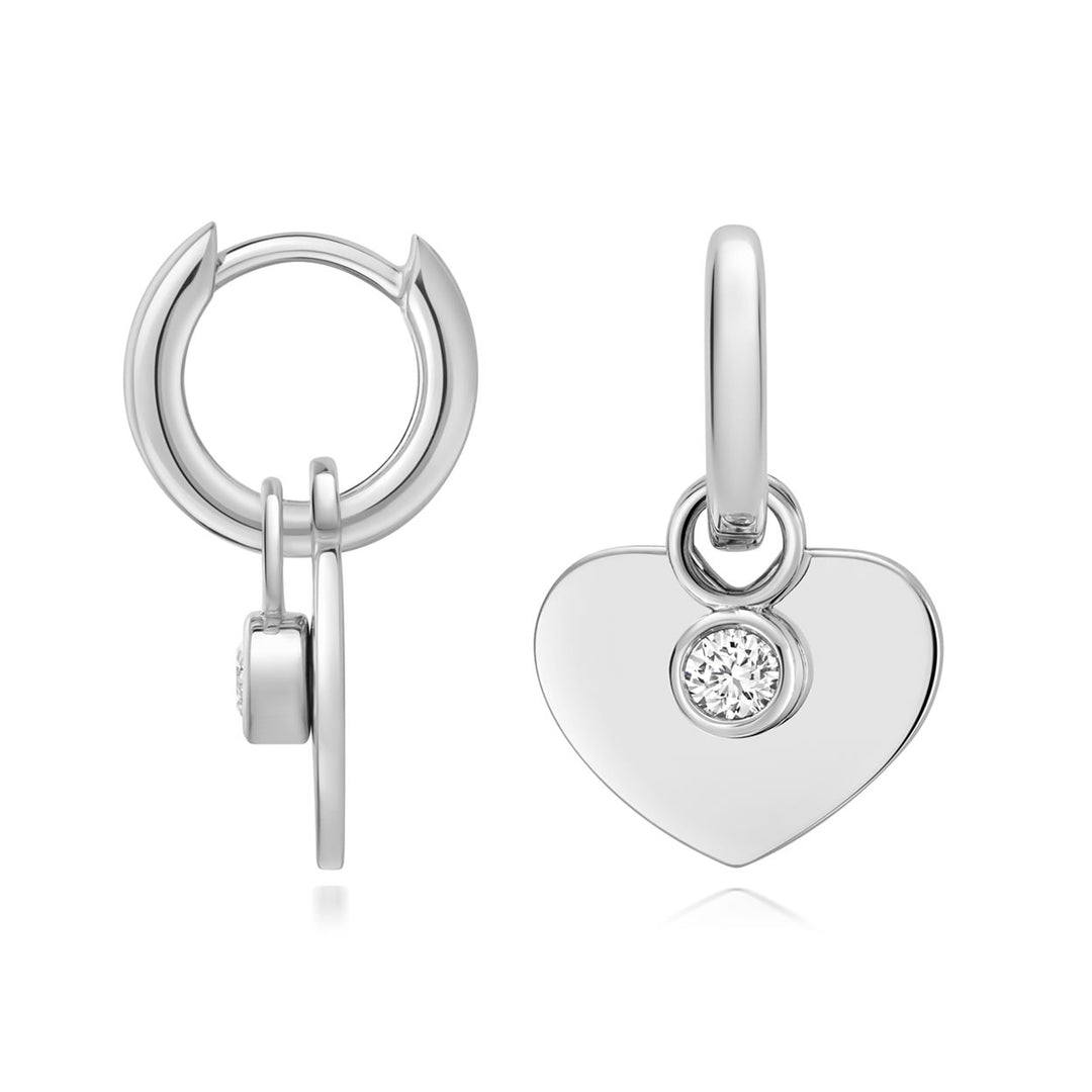 Silver Lab Diamond Heart Hoop Earrings