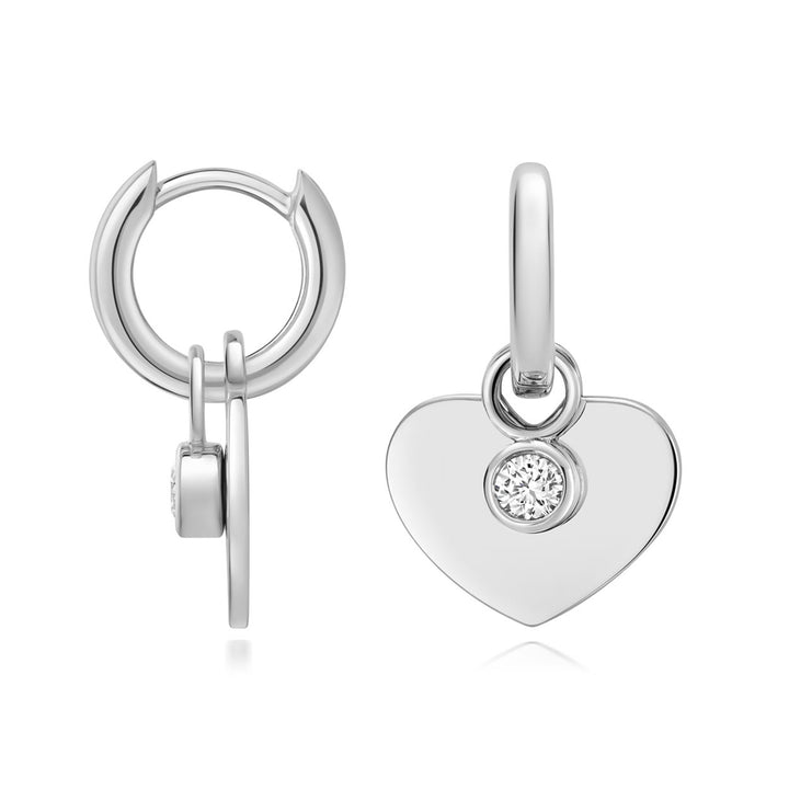 Silver Lab Diamond Heart Hoop Earrings
