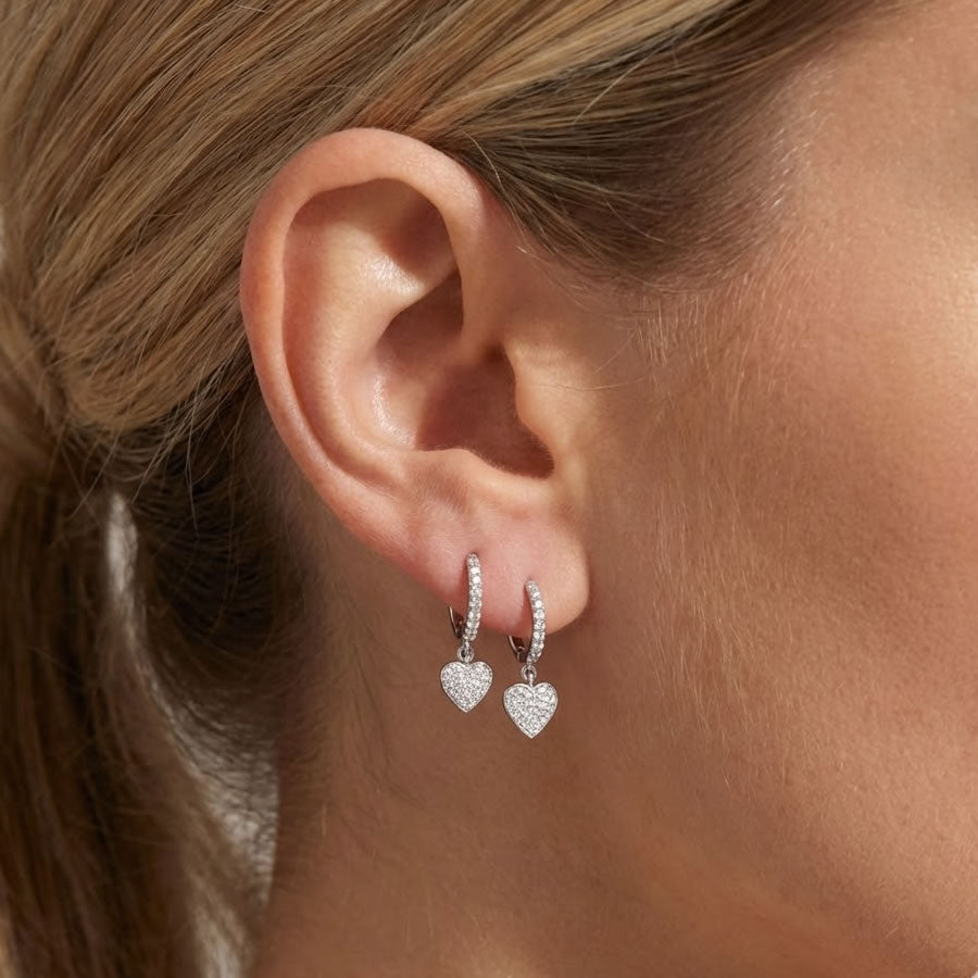 Silver Lab Created Diamond Heart Hoop Earrings