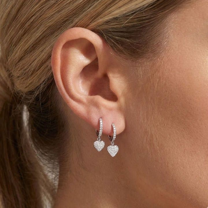 Silver Lab Created Diamond Heart Hoop Earrings