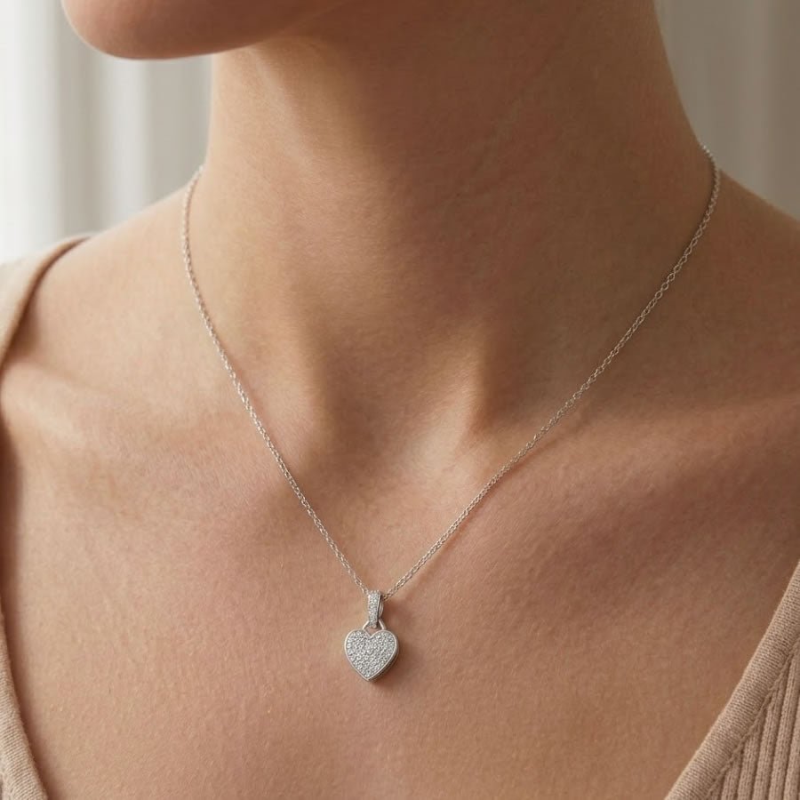 Silver Lab Diamond Heart Necklace