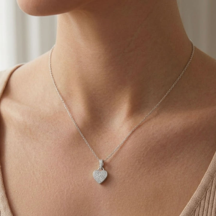 Silver Lab Diamond Heart Necklace
